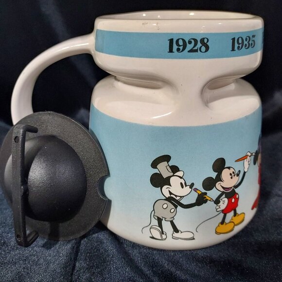 Disney Store Mickey Mouse Through the Years Ceramic Mug w/ Lid 1928-1947 Today - Picture 6 of 8